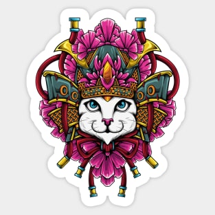 White Cat with Pink Flowery Japanese Headdress Sticker